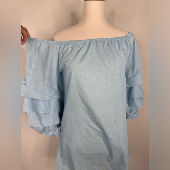 Style Envy 100% Cotton Tiered Sleeve Off Shoulder Shift Dress Size Medium - Picture 3 of 6